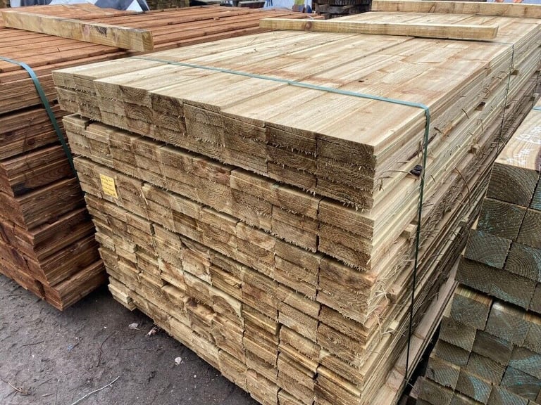 Tanalised Treated Feather edge Fence Boards 5 inch / 125mm Green 2.4meter in Heywood