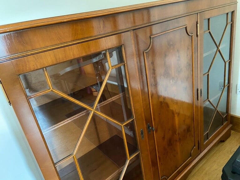 image for Bookcase or cocktail glazed yew cabinet. Excellent condition.