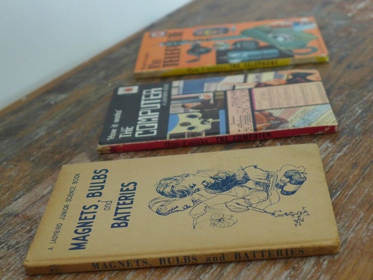 Three Vintage 1st edition LADYBIRD Books: MAGNETS, BULBS and BATTERIES; THE COMPUTER; THE TELEPHONE