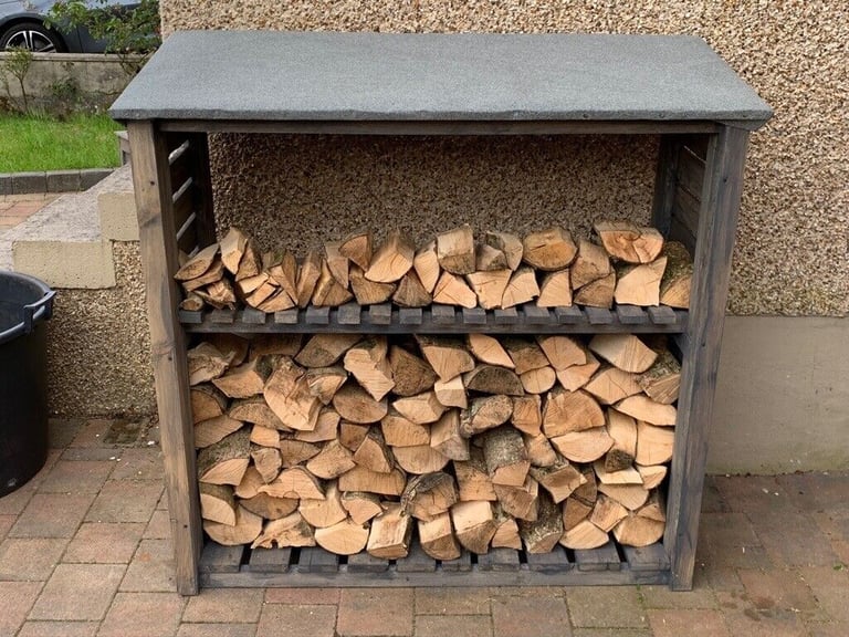 Handmade Wooden Log Store/Bin with Felt Roof