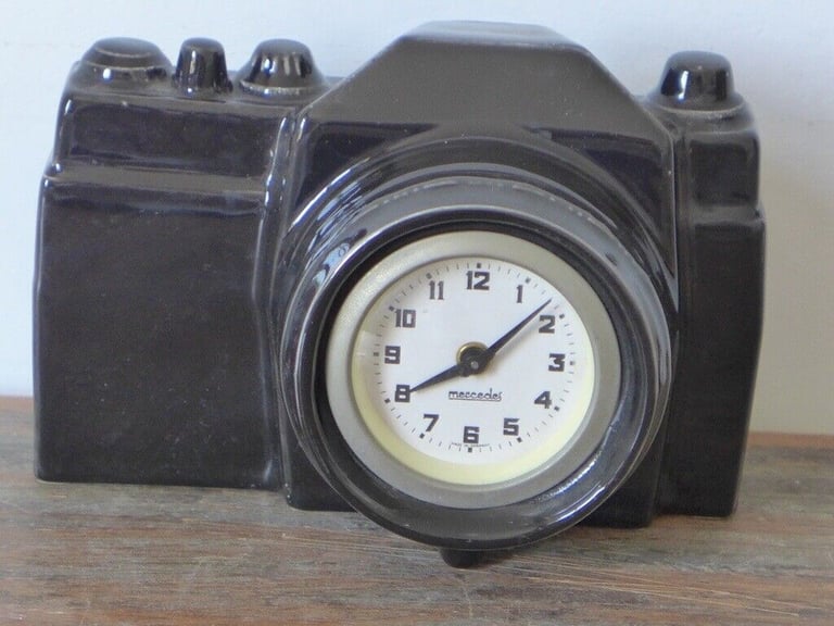 image for Collectable: VINTAGE MID-20TH CENTURY PORCELAIN CAMERA CLOCK. Marked: Mercedes, West Germany.