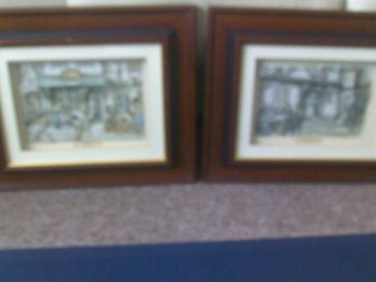 2 FRAMED  ANTON PIECK   3D TYPE / PRINTS  OLD  PUB + PHARMACY