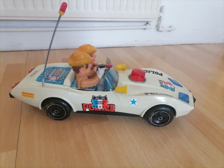  Vintage Pre 80's NANYANG Toy: CHEVY CORVETTE NYC Highway Patrol Police Battery Op Car. Working! 