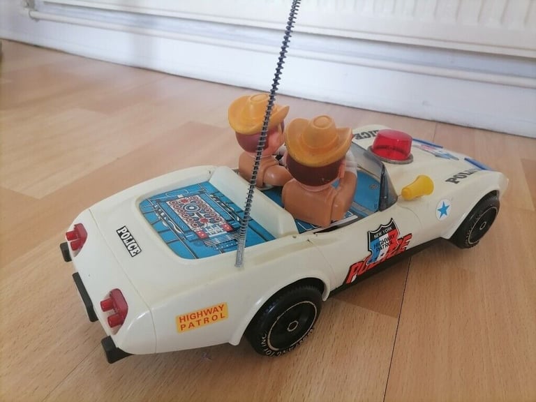  Vintage Pre 80's NANYANG Toy: CHEVY CORVETTE NYC Highway Patrol Police Battery Op Car. Working! 