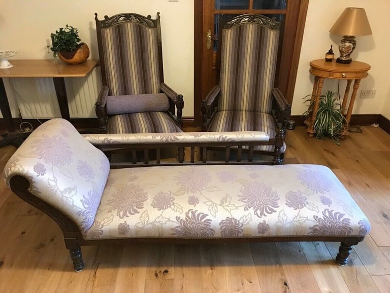 Antique Chaise Lounge + two matching chairs
