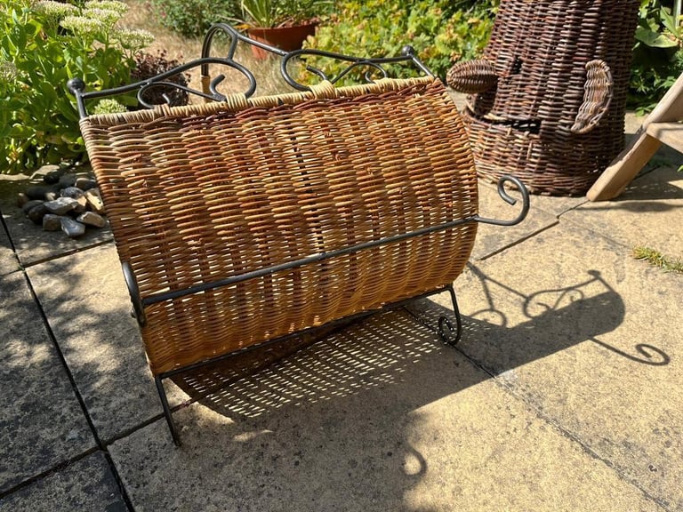 Large storage basket newspaper, wood, etc standing holder 