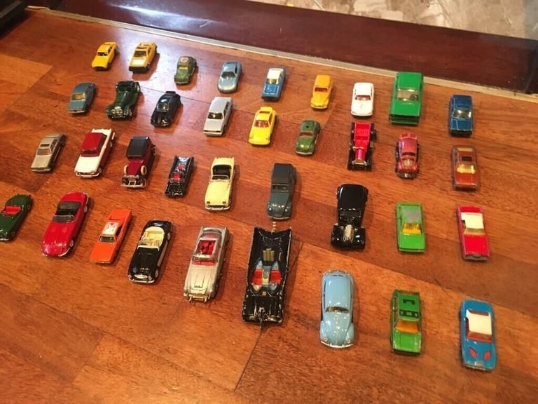 image for 36 vintage car toys, 007, batman, jukes of hazard, Etype Jag, VW, triumph herald