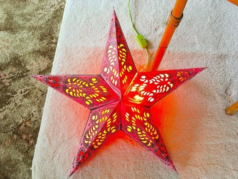 Star paper light shades/ lampshades/ lanterns x 2 (hygge, boho - used with/ without lights)