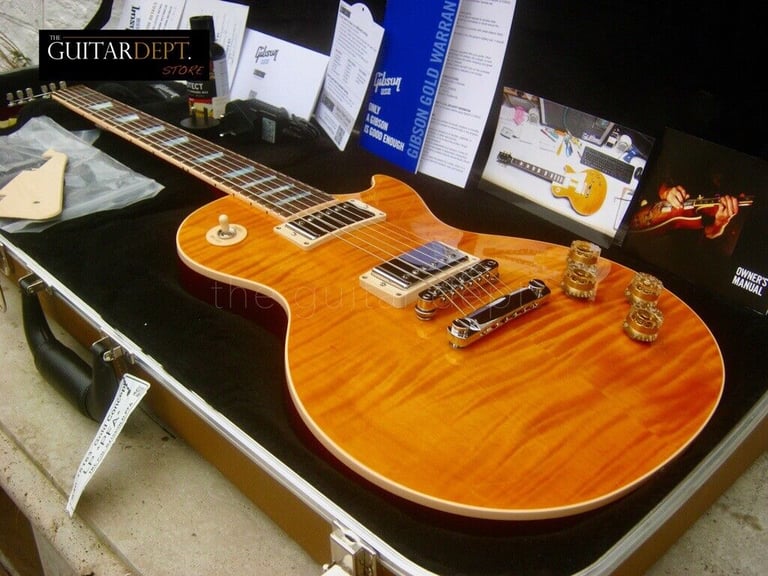 ♚GORGEOUS♚2015 Gibson Les Paul STANDARD 100th Anniversary ♚Mother of Pearl♚ AMBER CANDY AAA FLAME