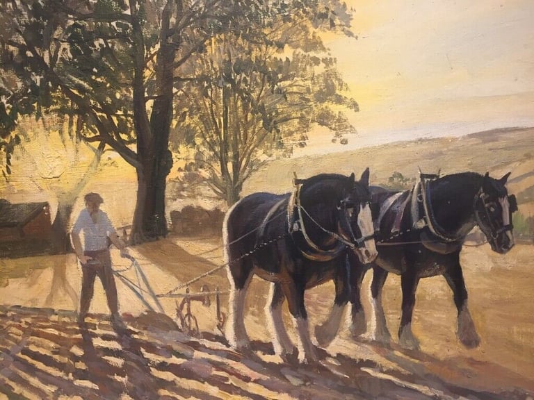 Clifford Charles Turner (1920-2018) , Original oil on board, Ploughing the Land