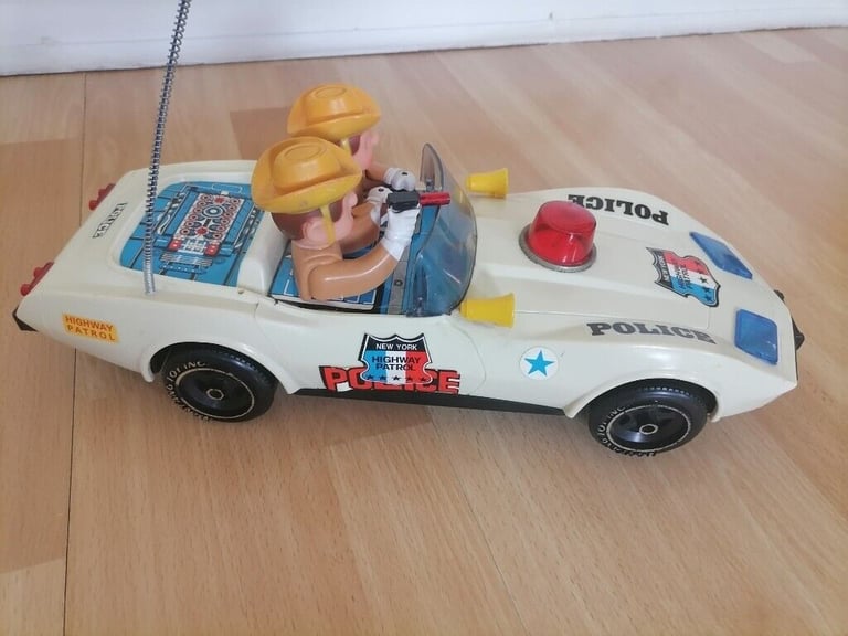  Vintage Pre 80's NANYANG Toy: CHEVY CORVETTE NYC Highway Patrol Police Battery Op Car. Working! 