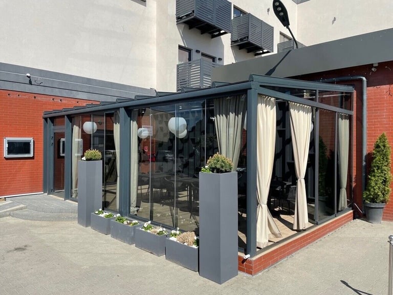Aluminium Roof Canopy Veranda Glass Room Glass extension Frameless Sliding System Pergola