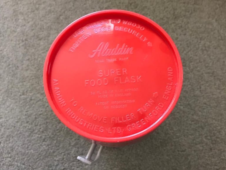 Vintage Aladdin Red And Beige Super Food Flask