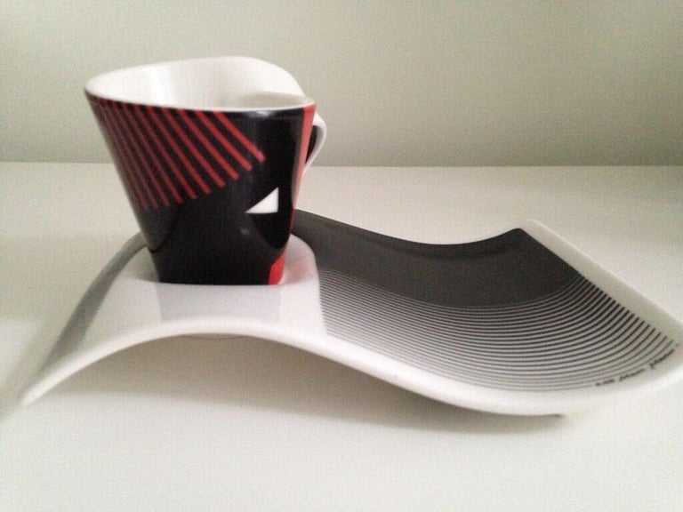 2 X Villeroy and Boch, New Wave Caffe ‘Faces Mocha espresso cup and saucer NEW