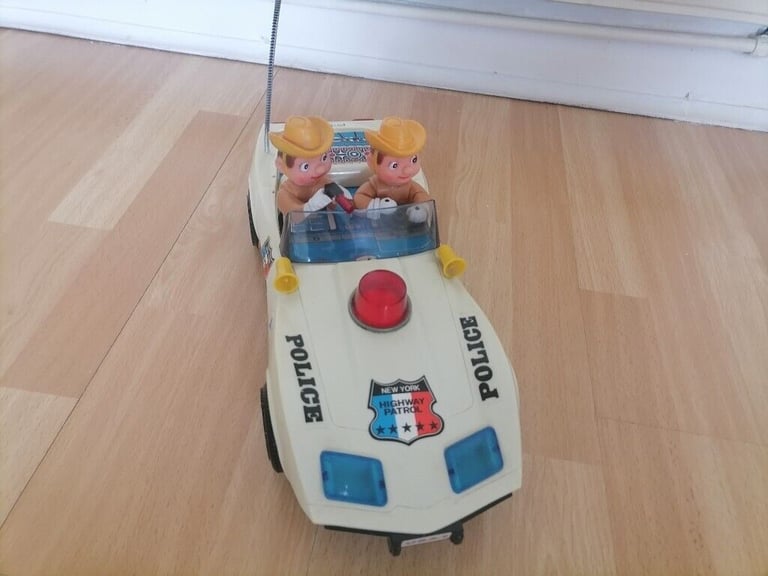 Vintage Pre 80's NANYANG Toy: CHEVY CORVETTE NYC Highway Patrol Police Battery Op Car. Working! 