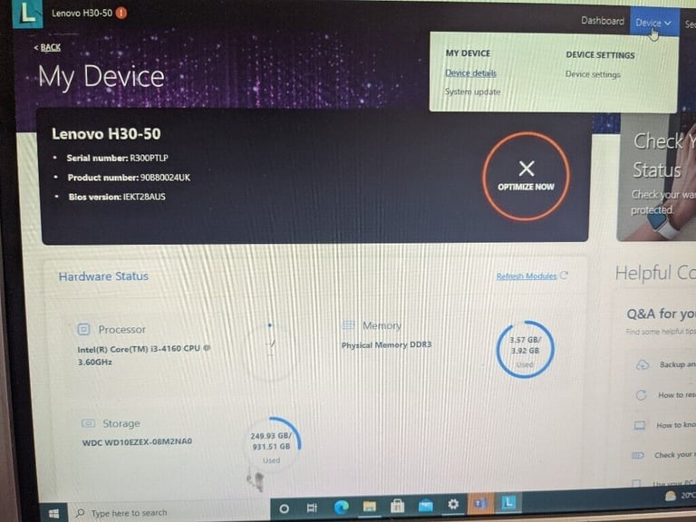 Lenovo  4GB 1TB DVDRW Windows 10 SFF Desktop & 19 Inch LCD Monitor, Keyboard & Mouse 