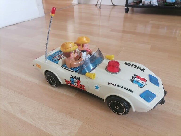  Vintage Pre 80's NANYANG Toy: CHEVY CORVETTE NYC Highway Patrol Police Battery Op Car. Working! 