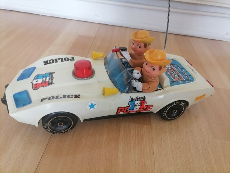  Vintage Pre 80's NANYANG Toy: CHEVY CORVETTE NYC Highway Patrol Police Battery Op Car. Working! 