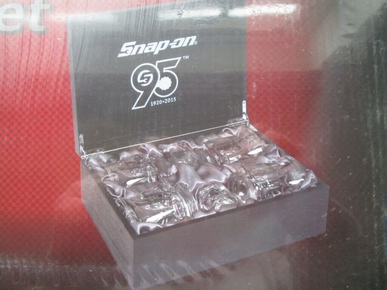 SNAP ON TOOLS 95TH ANNIVERSARY 6 GLASS SET NEW IN WOODEN PRESENTATION BOX RARE 