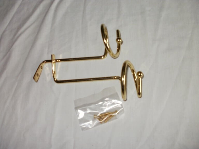 image for pair of yellow metal curtain drapers new