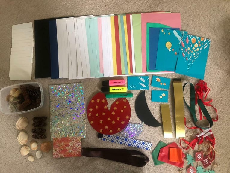 image for Craft items: Shells, Cones, Coloured card and Paper, Pens, Ribbon etc . Collect Chichester