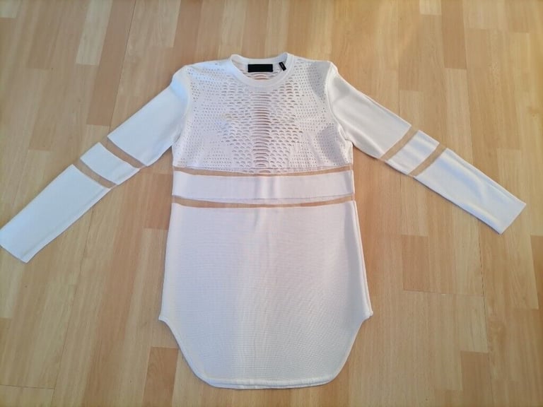 ALEXANDER WANG Limited Edition H&M Perforated / Mesh Mini Dress. Long Sleeve. White. Size : S 
