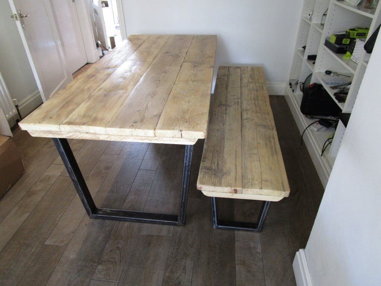 Vintage style Industrial Reclaimed wood Dining/Kitchen Table with Bench, tables,dining table,wood
