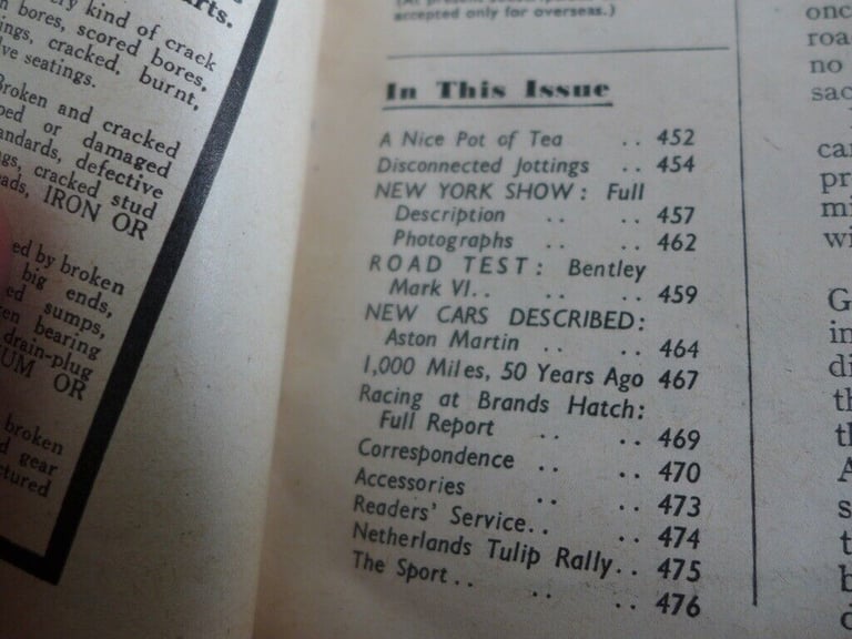 RARE! The AUTOCAR dated 21 April 1950. Features Aston Martin DB2 & Bentley Mark VI 4.25-litre Saloon