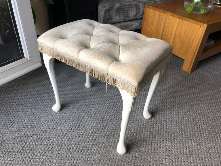 Beautiful Vintage Swanglen Furniture Button Dralon Dressing Table Stool White
