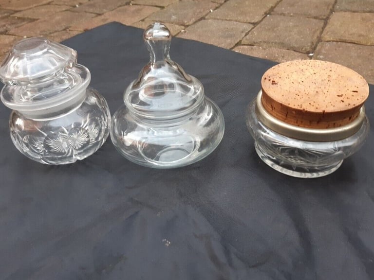 image for Vintage Glass Storage Pots With Lids
