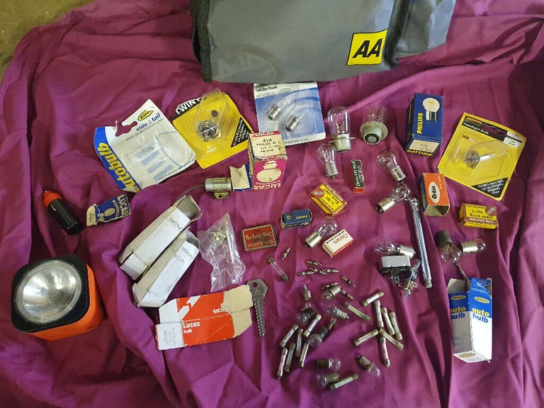 Collection of Car Accessories - Old style bulbs (mostly new/unused), AA bag, RAC Key + many more !