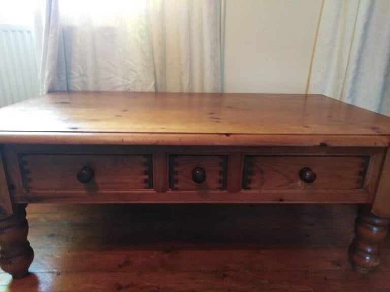 image for large vintage pine coffee table
