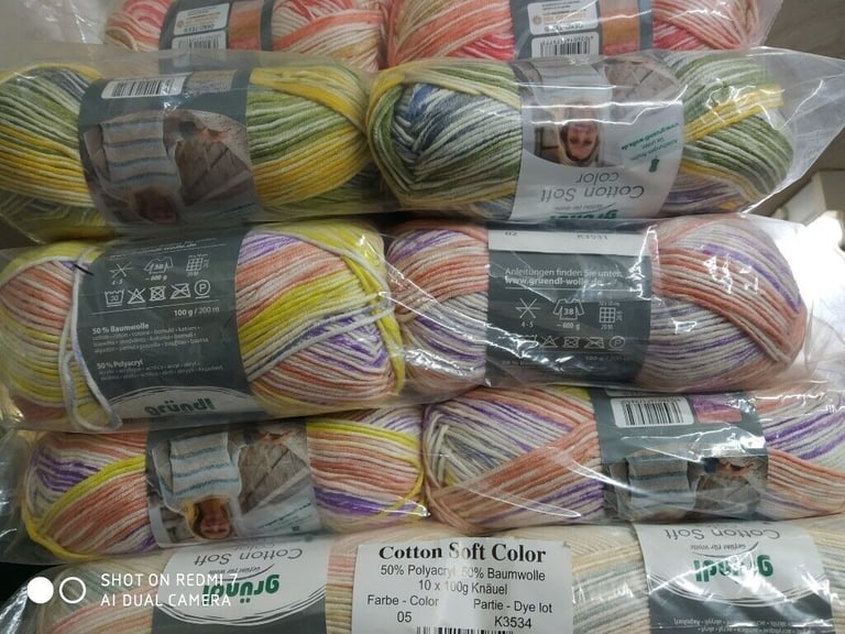 image for GRUNDL COTTON SOFT COLOR DOUBLE KNITTING 50% COTTON MIX 5X100G RANDOM PRINT NEW