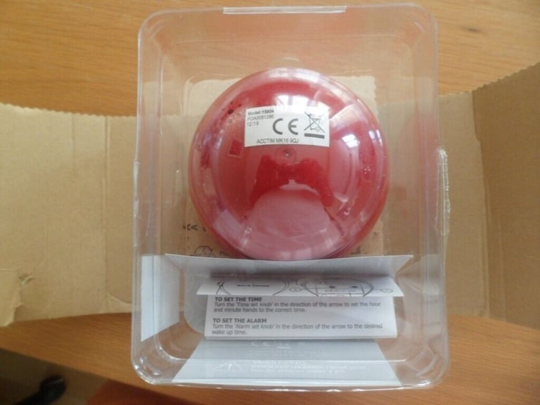 ACCTIM SILENT TICK ALARM CLOCK IN RED WITH LUMINUIS HANDS NEW