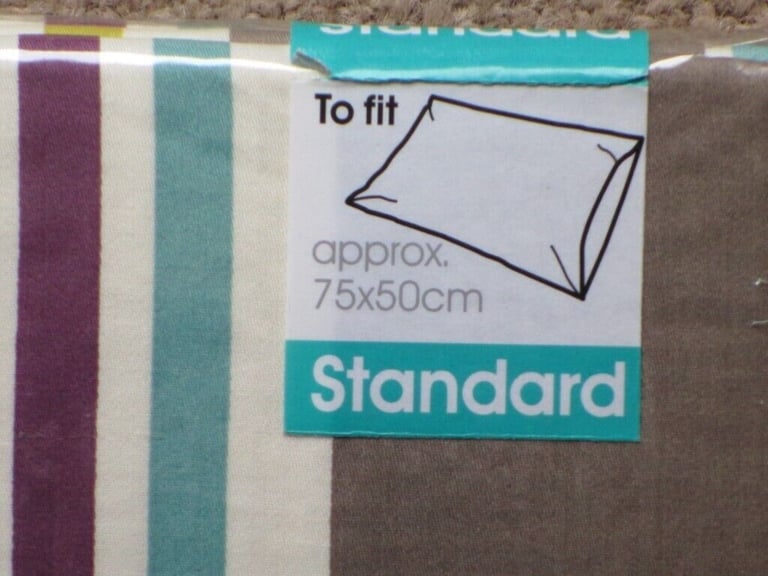 PILLOWCASE PAIR, Brand New in pack. Multi stripe print. 100% Cotton sateen, 220 thread count