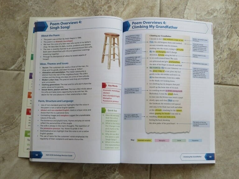 AQA GCSE English  Revision Poetry IMMACULATE CONDITION