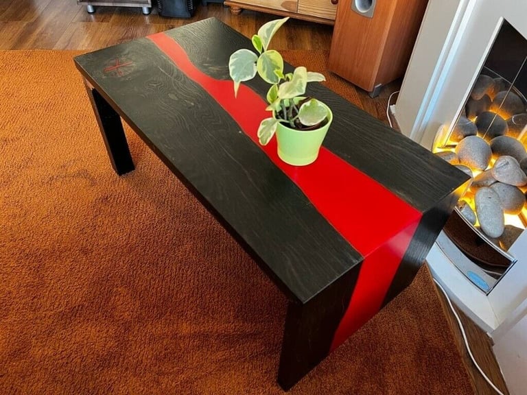 Bespoke Handmade Ebonized Oak Resin Waterfall Coffee table