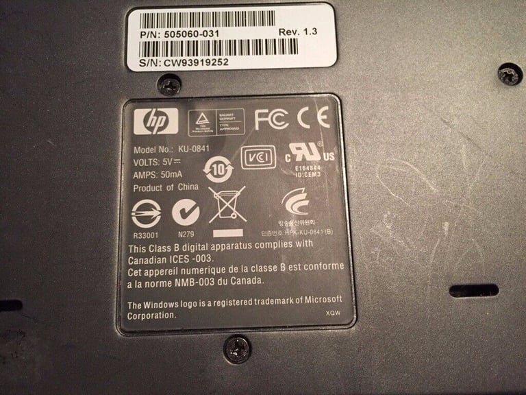Hewlett Packard keyboard, Model Ku-0841