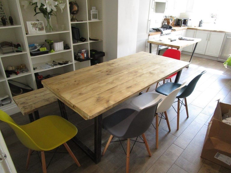 Vintage style Industrial Reclaimed wood Dining/Kitchen Table with Bench, tables,dining table,wood