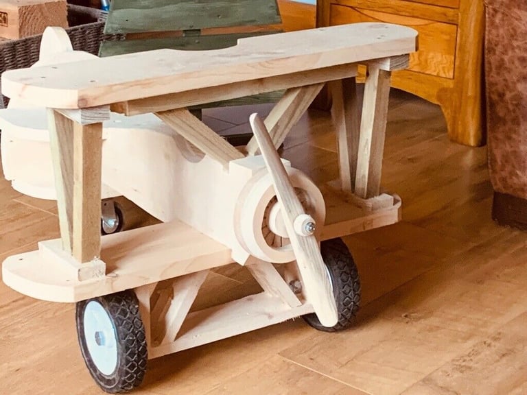 Children’s Handmade Wooden Sit On/Ride On Bi Plane
