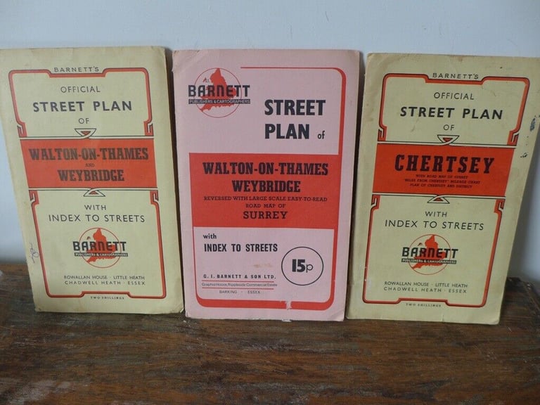 Of Historic Interest: THREE Collectable Vintage STREET MAPS of two popular SURREY TOWNS.