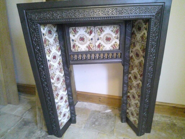 image for small tiled fire insert antique