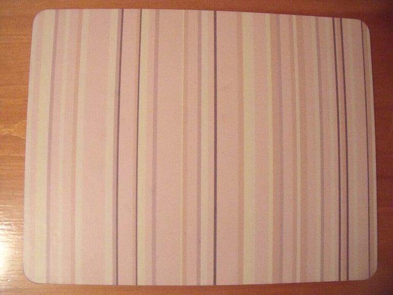 8 rectangular cork-backed place, table mats - muted yellow,oatmeal & brown stripe design.£4 ovno lot