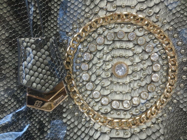  Ladies Handbag Reptile Pattern and Beaded Handbag with Shoulder Strap 