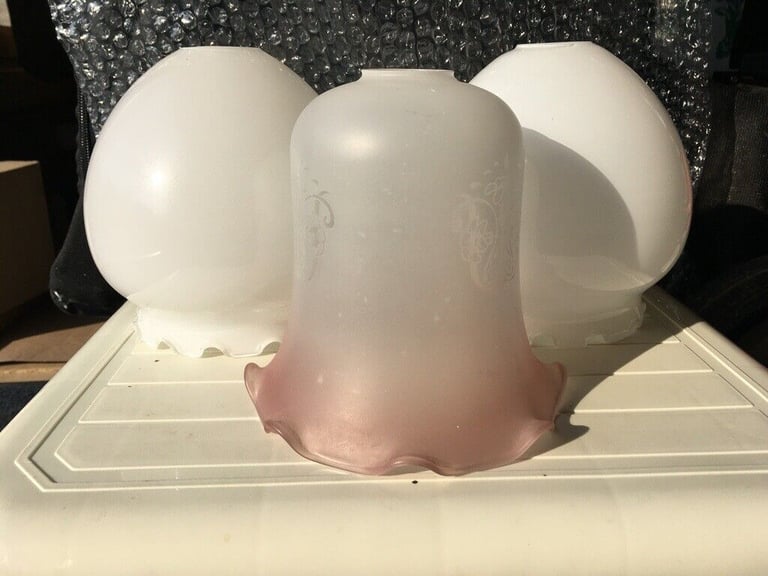 image for Vintage Glass Lampshade + 2 White Glass Shades