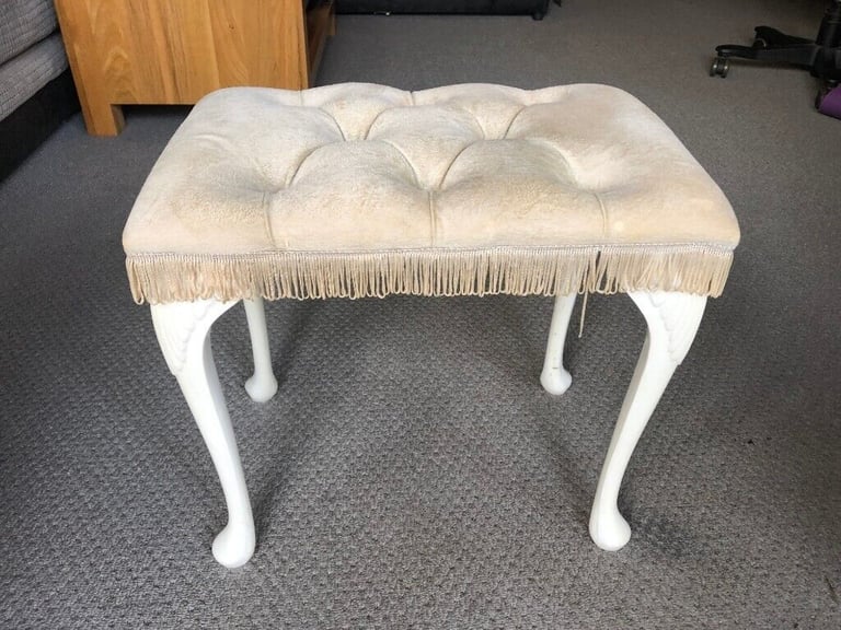 Beautiful Vintage Swanglen Furniture Button Dralon Dressing Table Stool White