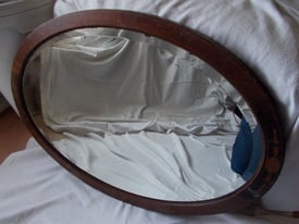 Old Oval Teak distressed bevelled mirror 825mm x 575 (B)