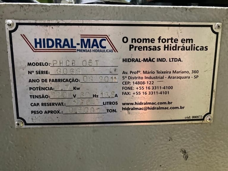 HIDRAL MAC MODEL PH CB 05T HYDRAULIC PRESS