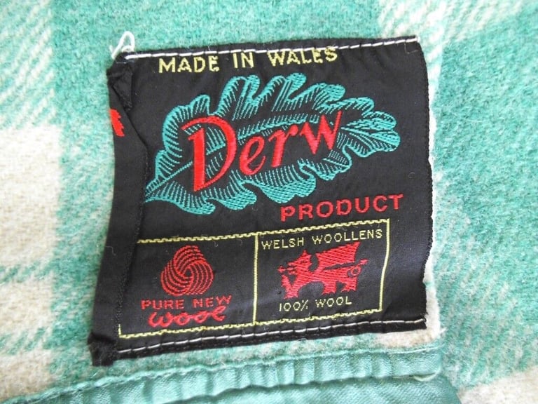Welsh Wool Blanket  Derw 100% Welsh wool Green / Cream Plaid 