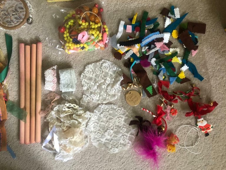 Craft items: Scrapbook Album, Ribbon, felt, lace, peg dolls, beads, sequins and more